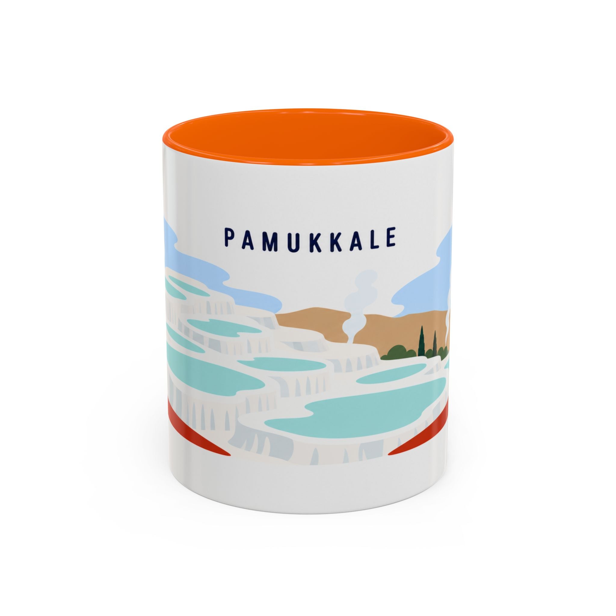 Pamukkale Coffee Mug | Travel Destination Souvenir Gift | Accent Color Ceramic 11oz 15oz