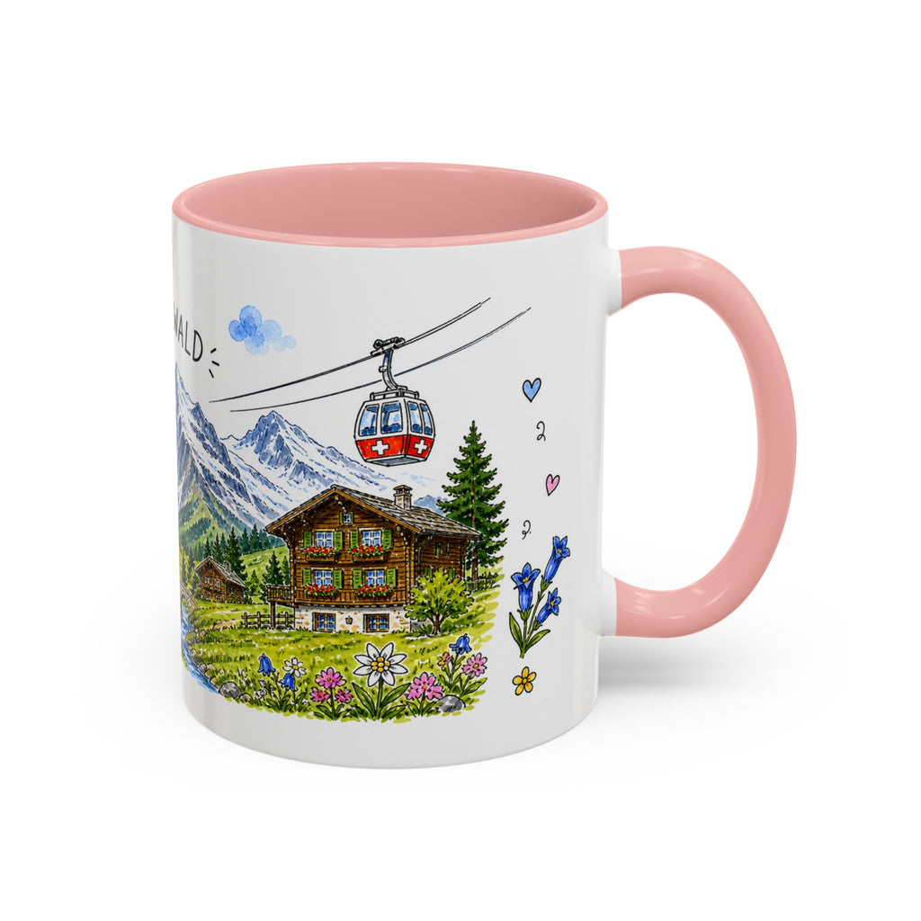 Grindelwald Illustrated Travel Mug | Switzerland Souvenir Accent Coffee Mug | 11oz 15oz Ceramic Cup