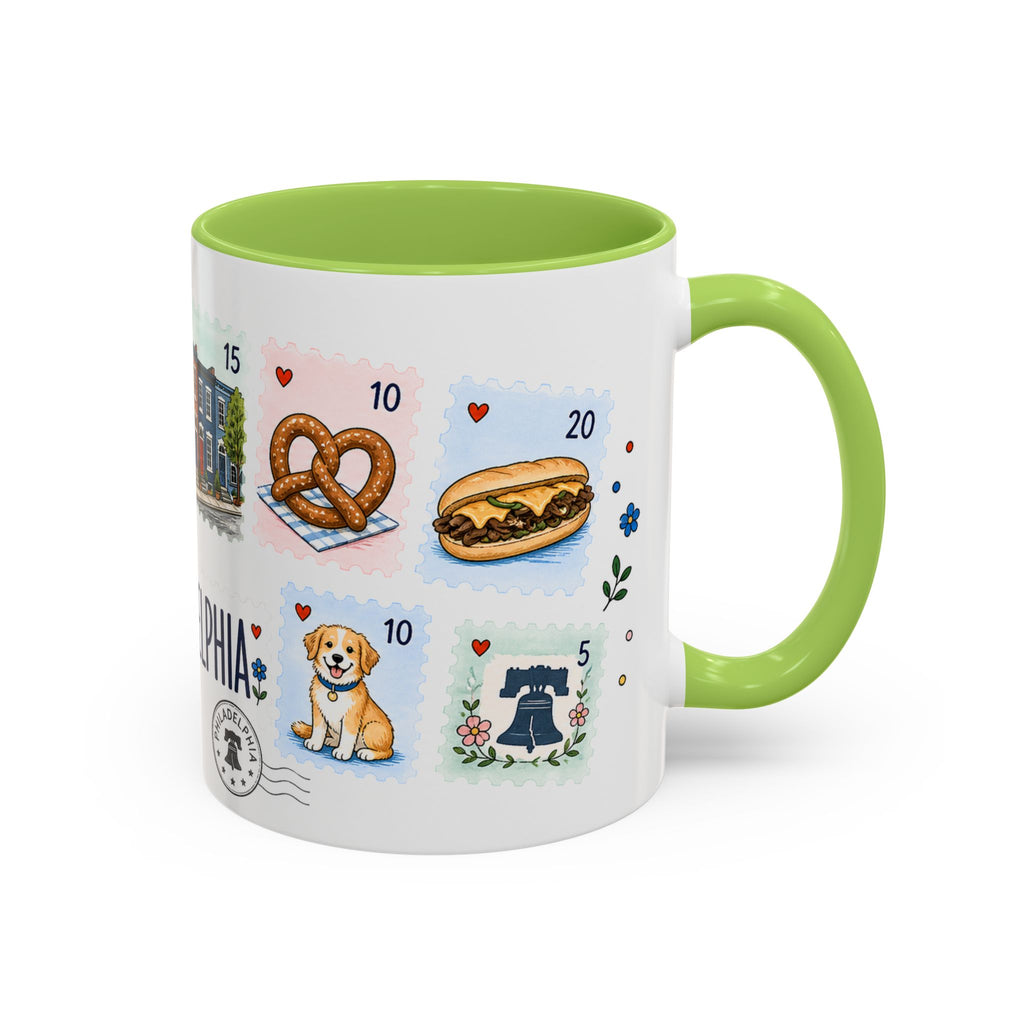 Philadelphia Coffee Mug | Postage Stamp Collage Mug | Travel Souvenir Accent Cup 11oz 15oz