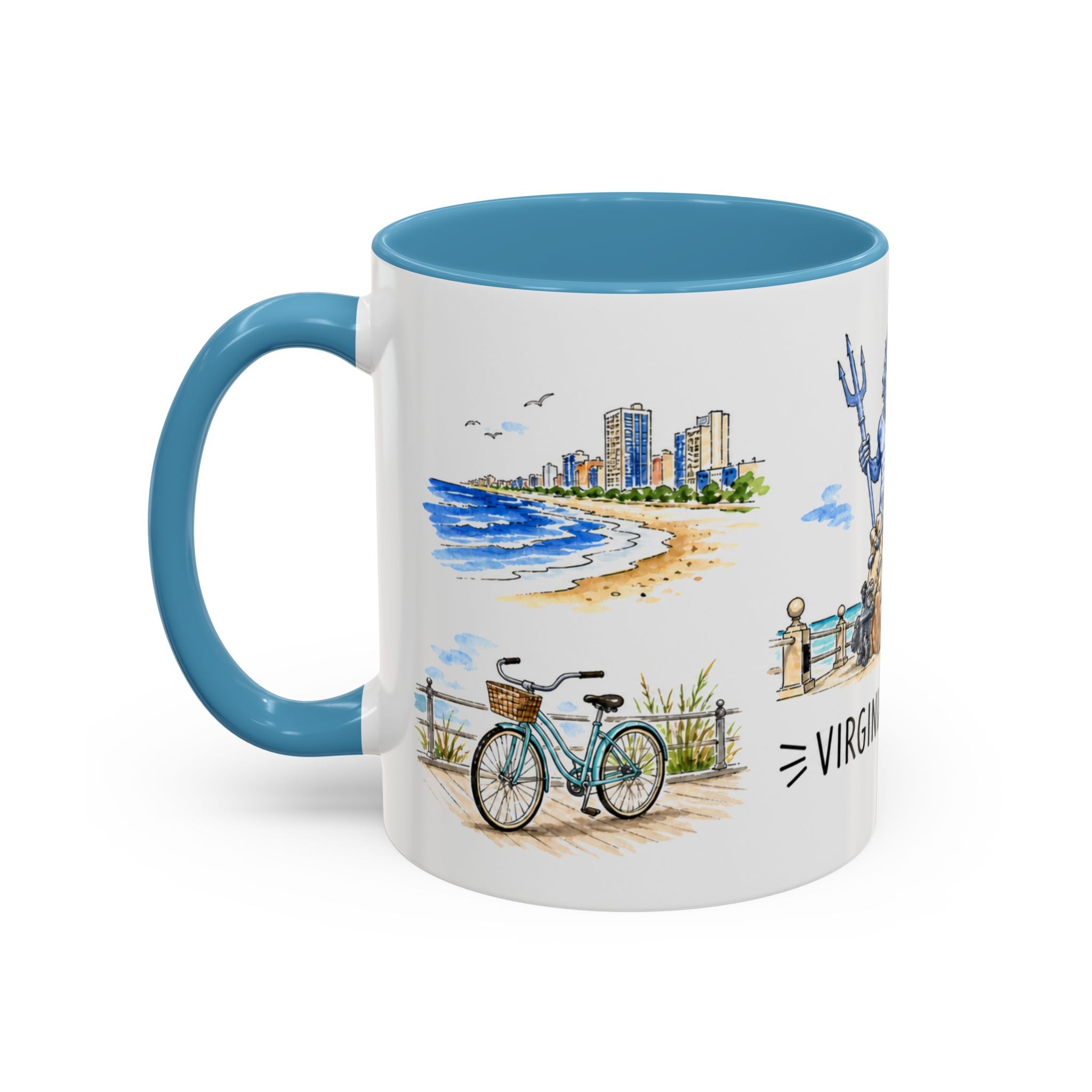 Virginia Beach Illustrated Travel Mug | City Souvenir Accent Coffee Mug | 11oz 15oz Ceramic Cup