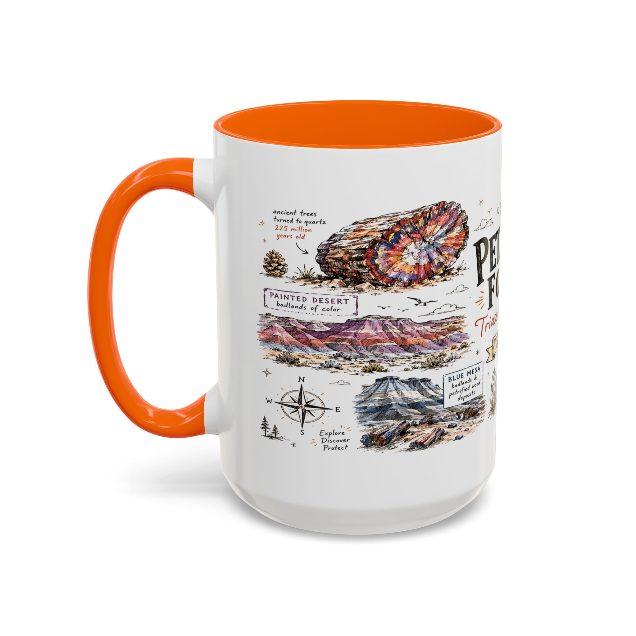Petrified Forest National Park Coffee Mug | Arizona Painted Desert Fossil Gift | Accent Color Ceramic 11oz 15oz