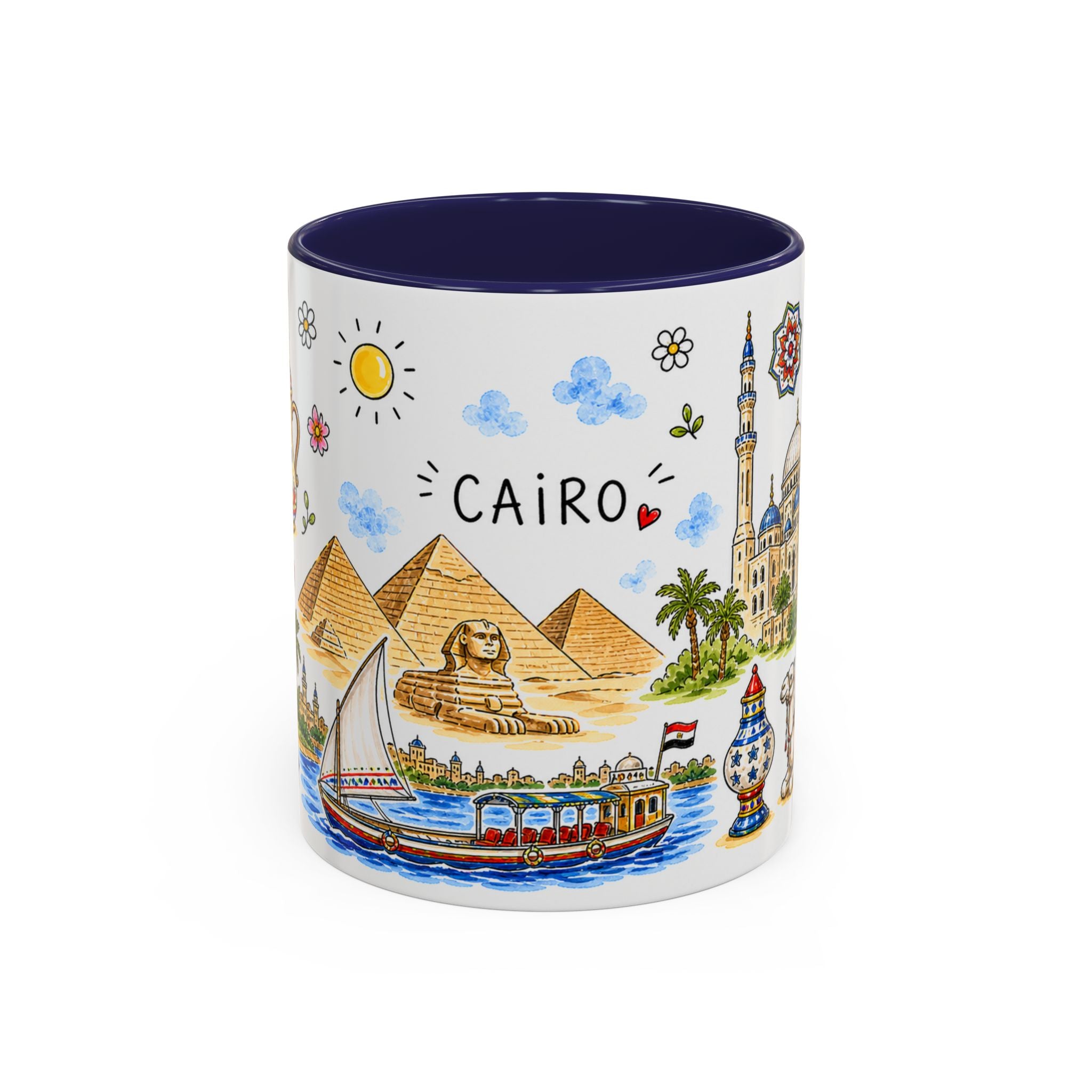 Cairo Illustrated Travel Mug | City Souvenir Accent Coffee Mug | 11oz 15oz Ceramic Cup