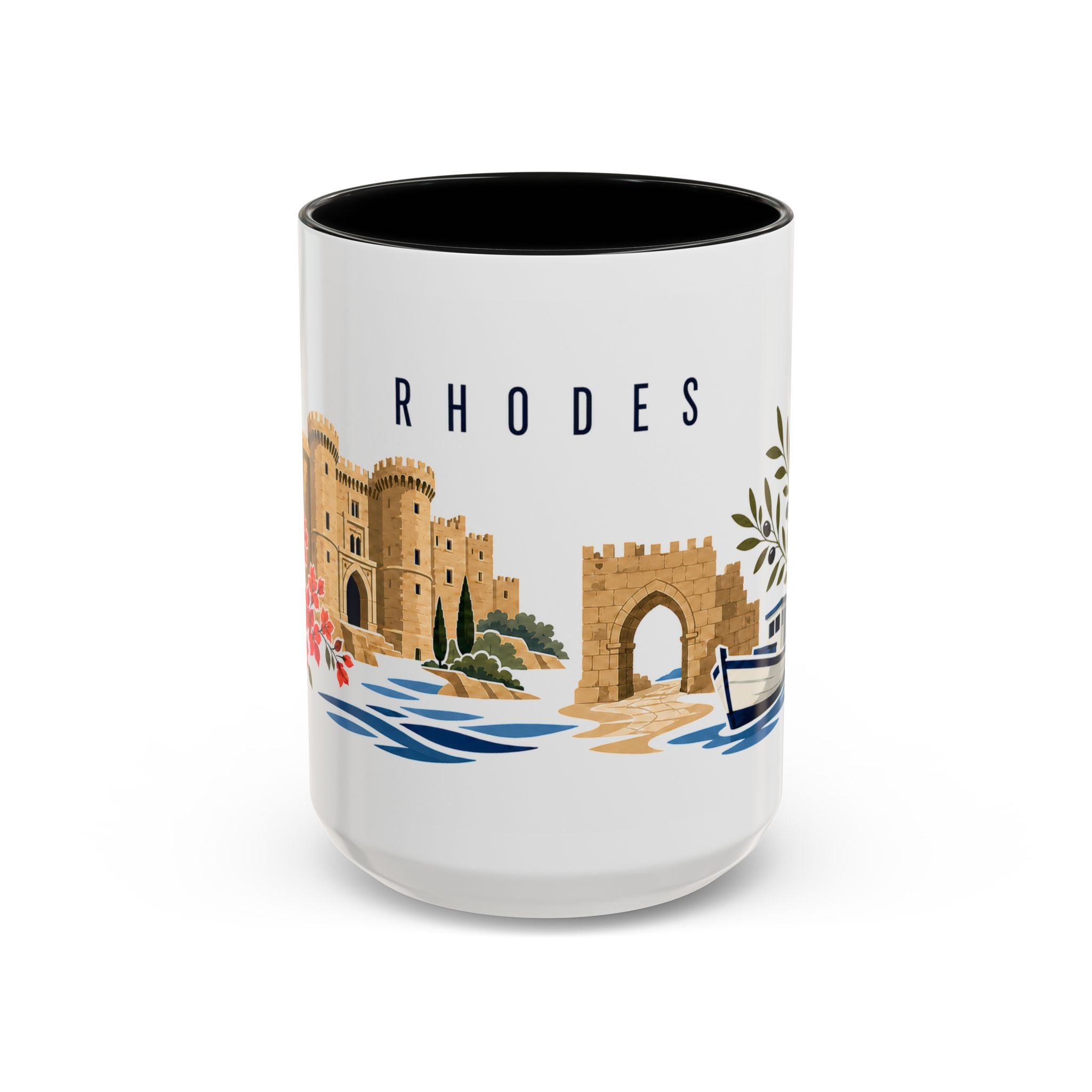 Rhodes Coffee Mug | Greece Travel Souvenir | Porcelain Decal City Gift | 11oz 15oz Accent Mug