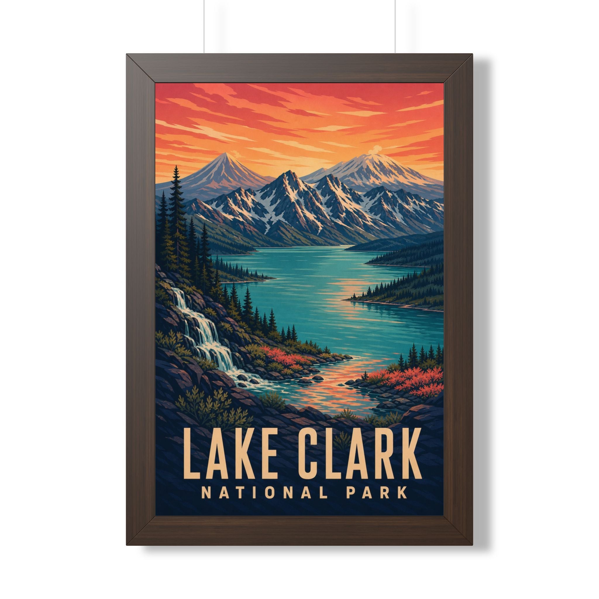 Lake Clark National Park Framed Poster | Vintage Travel Wall Art | Black Walnut White Frame | 16x24 20x30