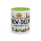 New Delhi Coffee Mug | India Souvenir Travel Gift | Accent Color Ceramic 11oz 15oz
