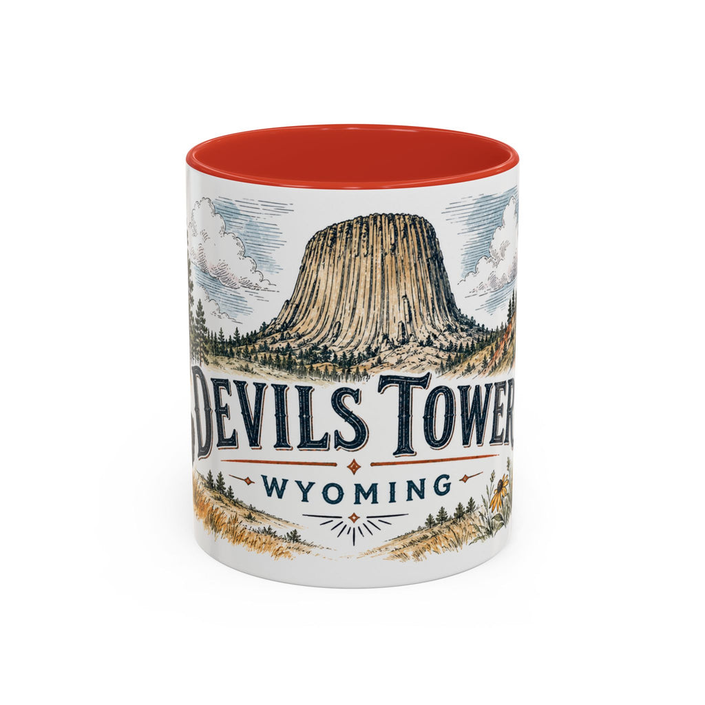 Devils Tower Mug, Wyoming Travel Souvenir, Bucket List Gift, Accent Ceramic Coffee Mug 11oz 15oz
