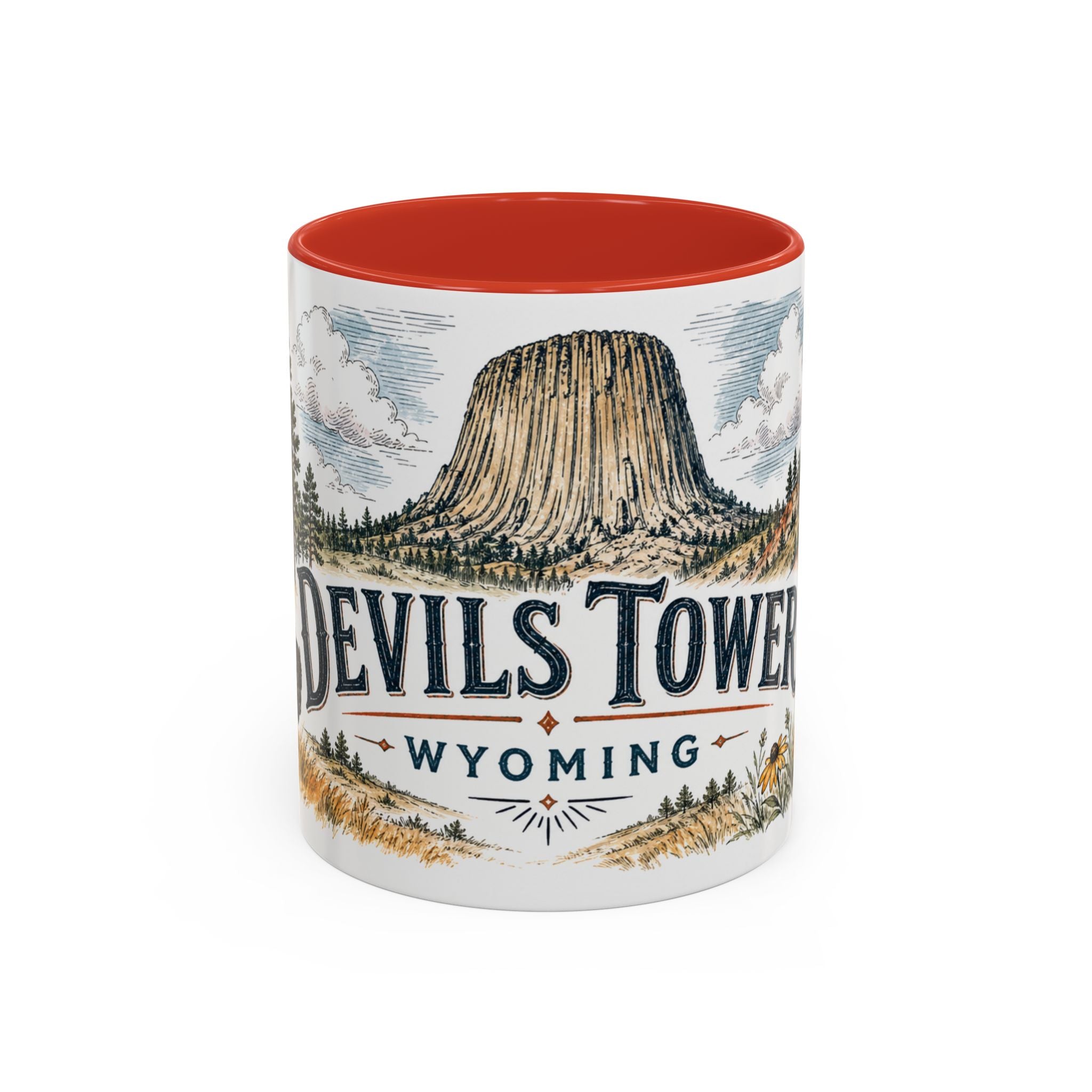 Devils Tower Mug, Wyoming Travel Souvenir, Bucket List Gift, Accent Ceramic Coffee Mug 11oz 15oz