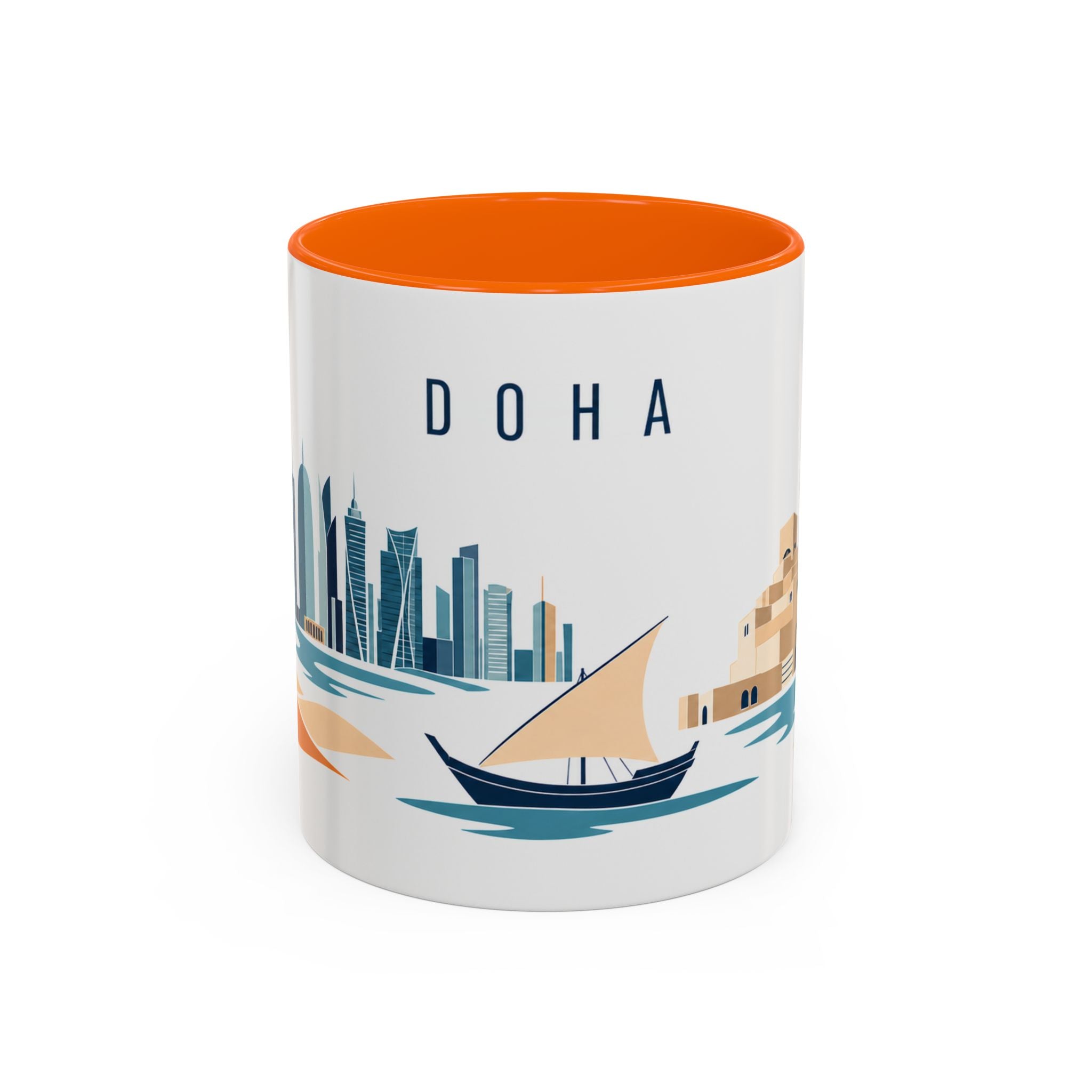 Doha Coffee Mug | Qatar Travel Souvenir | Porcelain Decal City Gift | 11oz 15oz Accent Mug