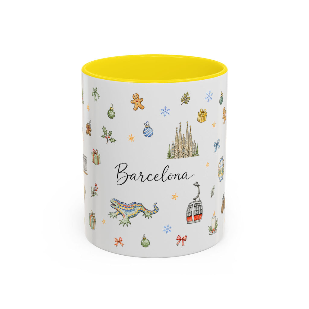 Barcelona Christmas Mug | Watercolor City Souvenir, Ceramic Coffee Cup (11oz/15oz)