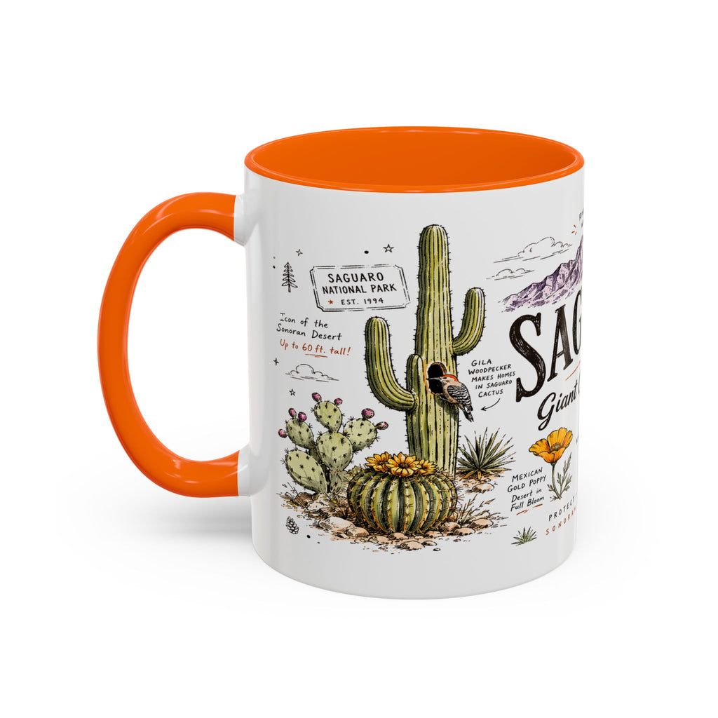 Saguaro National Park Coffee Mug | Arizona Desert Cactus Sunset Gift | Accent Color Ceramic 11oz 15oz