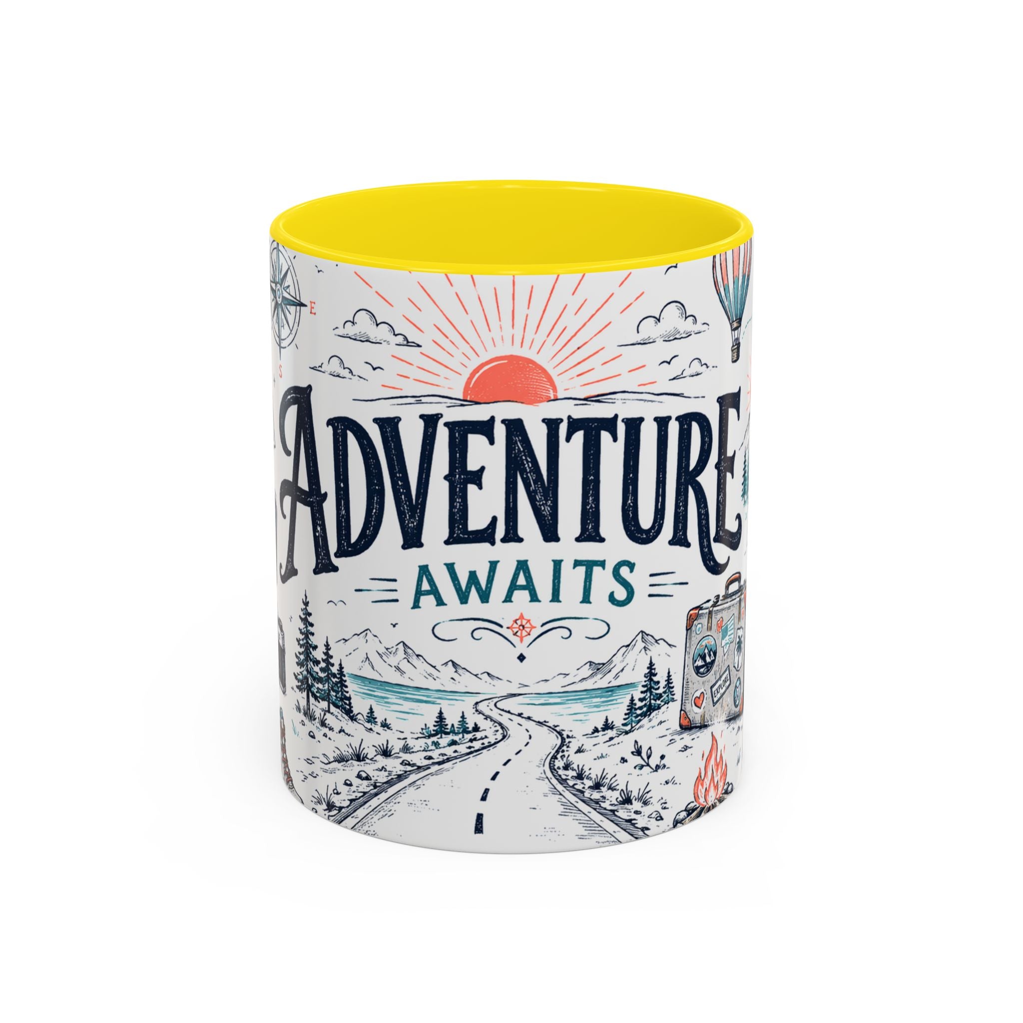 Adventure Awaits Coffee Mug | Class of 2026 Graduation Gift | Accent Color Ceramic 11oz 15oz