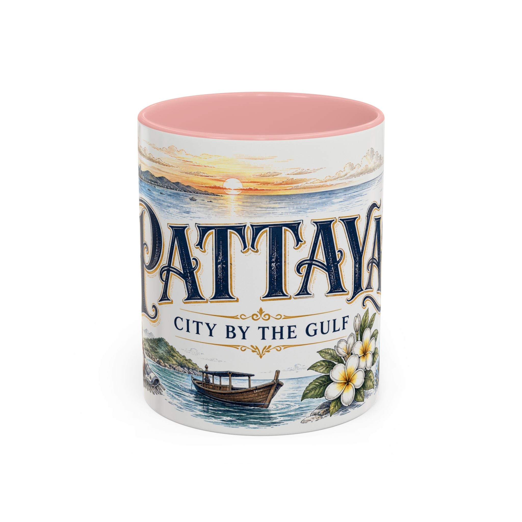 Pattaya Coffee Mug | Thailand Travel Souvenir | Vintage Illustrated City Gift | 11 oz 15 oz Accent Mug