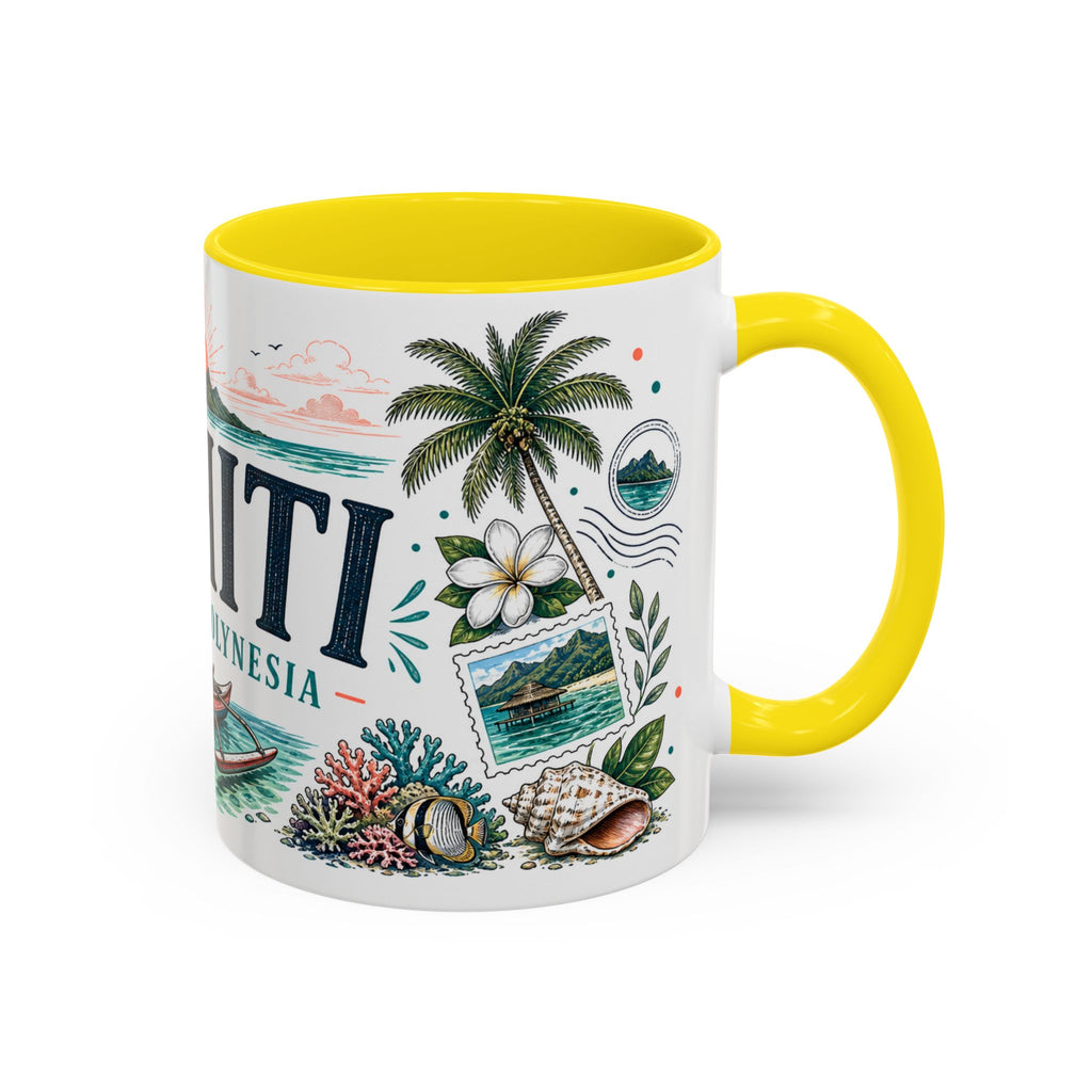 Tahiti Coffee Mug | Travel Destination Souvenir Gift | Accent Color Ceramic 11oz 15oz