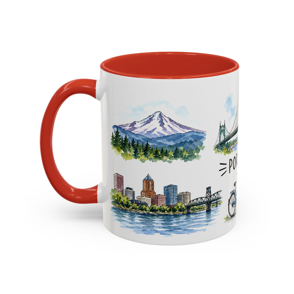 Portland Illustrated Travel Mug | City Souvenir Accent Coffee Mug | 11oz 15oz Ceramic Cup