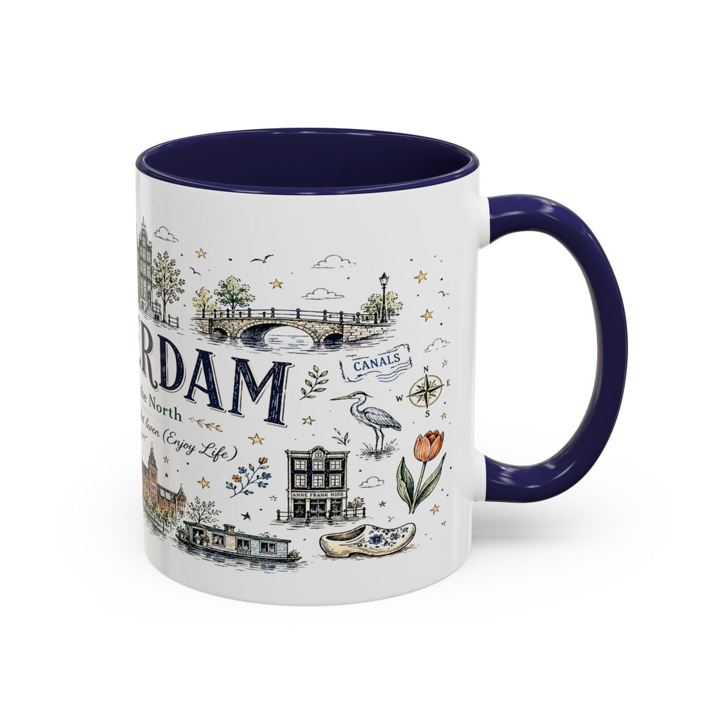 Amsterdam Coffee Mug | Netherlands Souvenir Travel Gift | Accent Color Ceramic 11oz 15oz