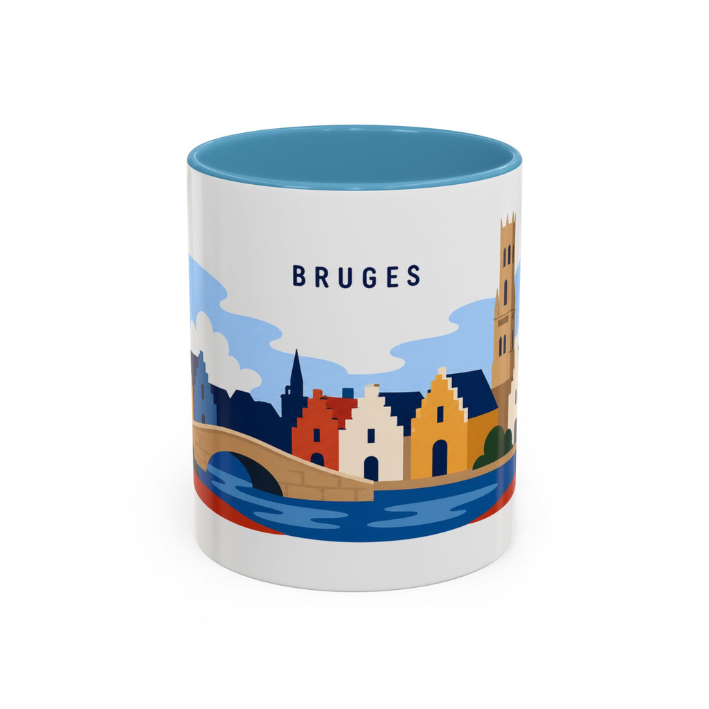 Bruges Coffee Mug | Travel Destination Souvenir Gift | Accent Color Ceramic 11oz 15oz