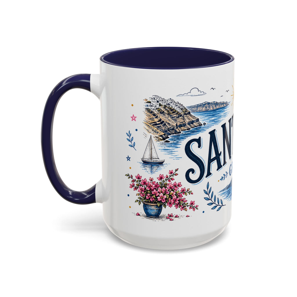 Santorini Coffee Mug | Travel Destination Souvenir Gift | Accent Color Ceramic 11oz 15oz