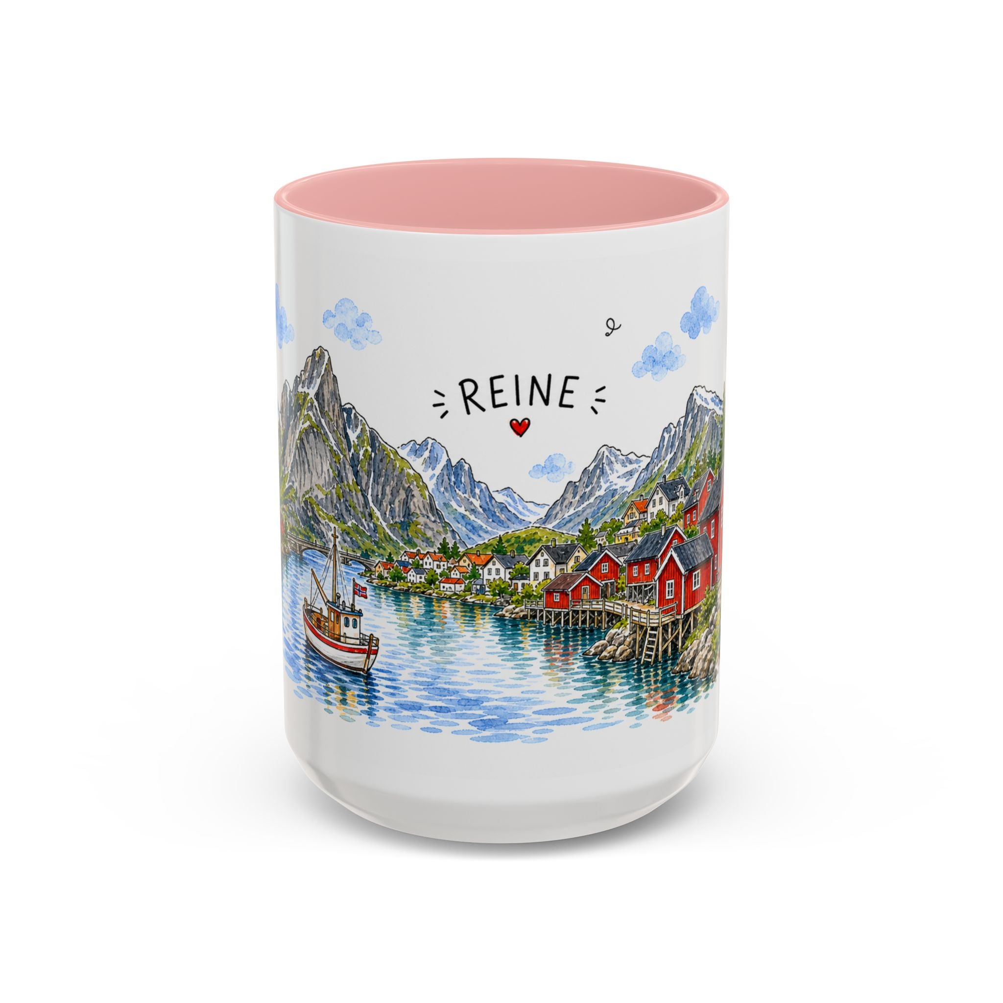 Reine Illustrated Travel Mug | Norway Souvenir Accent Coffee Mug | 11oz 15oz Ceramic Cup