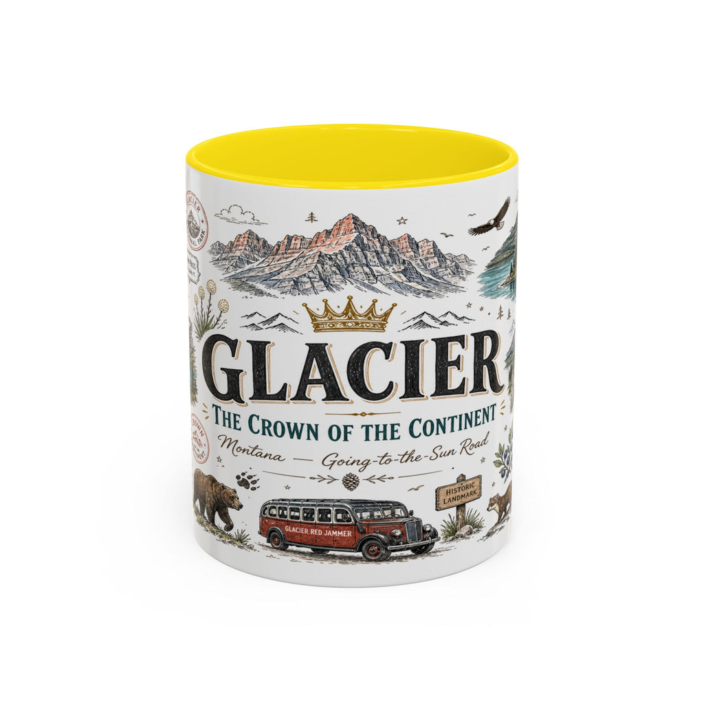 Glacier Coffee Mug | National Park Hiking Montana Gift | Accent Color Ceramic 11oz 15oz