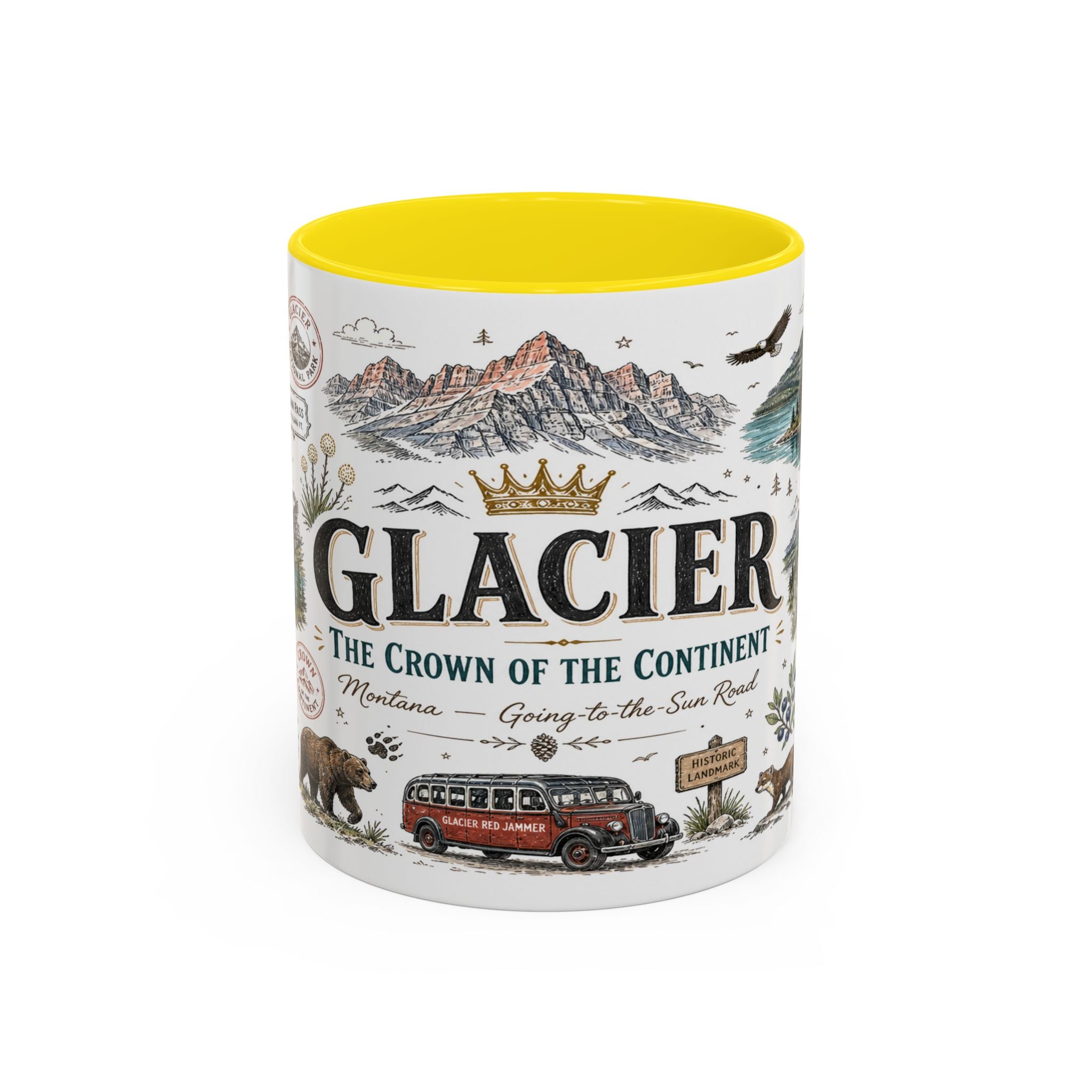 Glacier Coffee Mug | National Park Hiking Montana Gift | Accent Color Ceramic 11oz 15oz