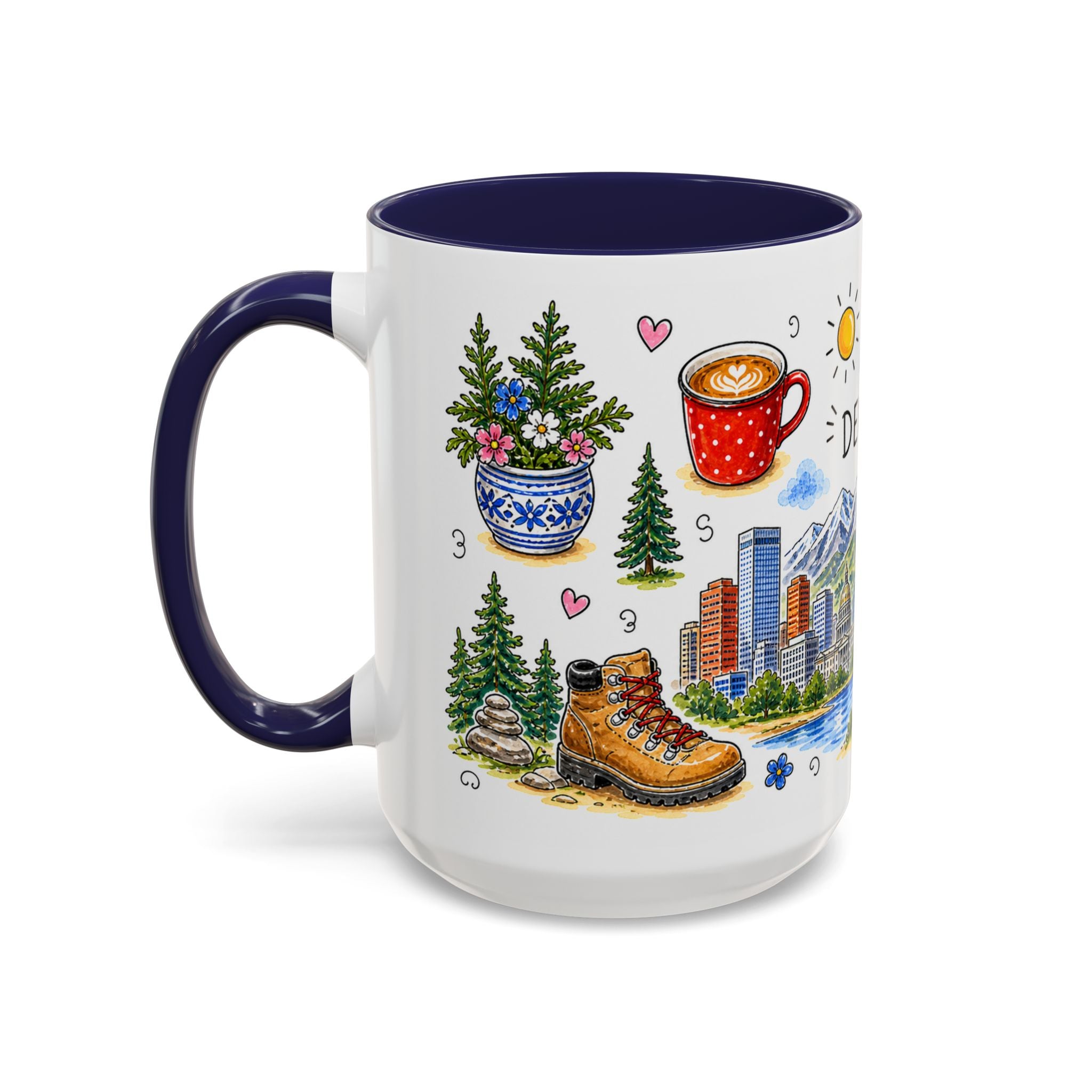 Denver Illustrated Travel Mug | City Souvenir Accent Coffee Mug | 11oz 15oz Ceramic Cup