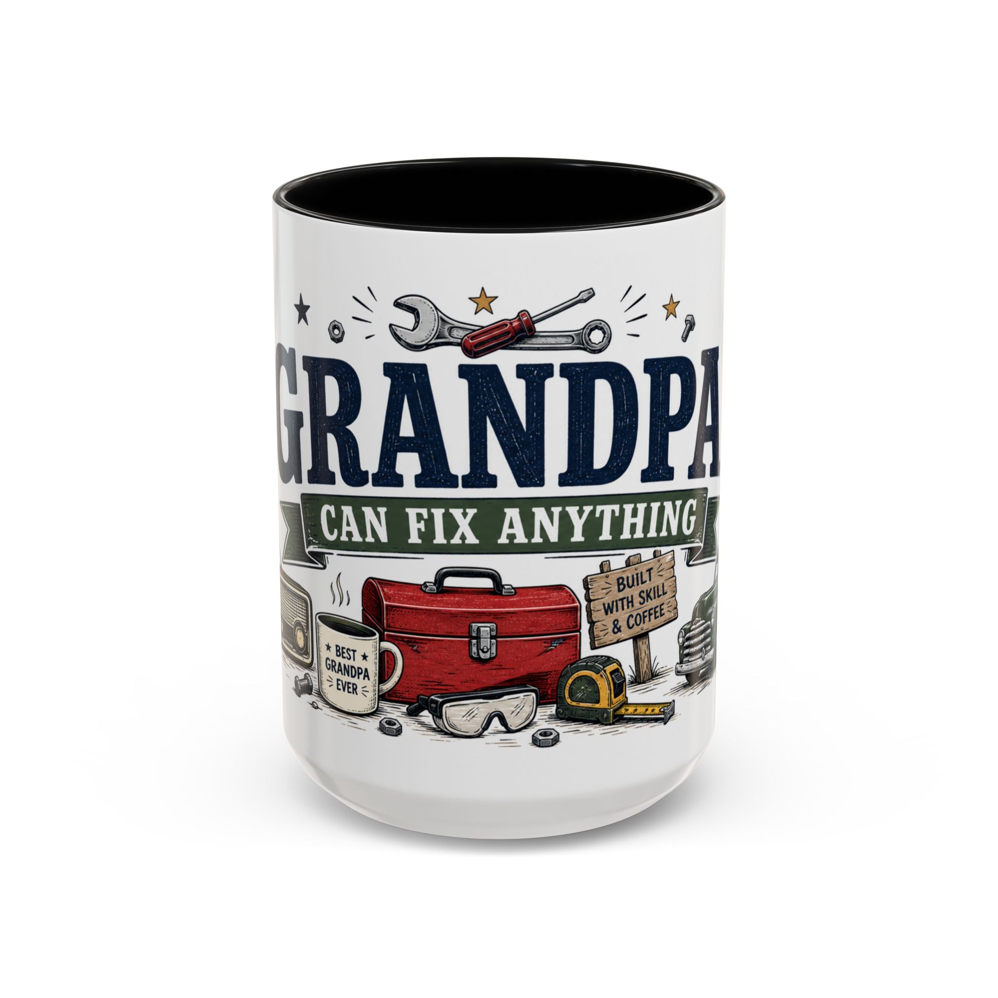 Grandpa Can Fix Anything Coffee Mug | Funny Gift From Grandkids | Accent Ceramic 11oz 15oz