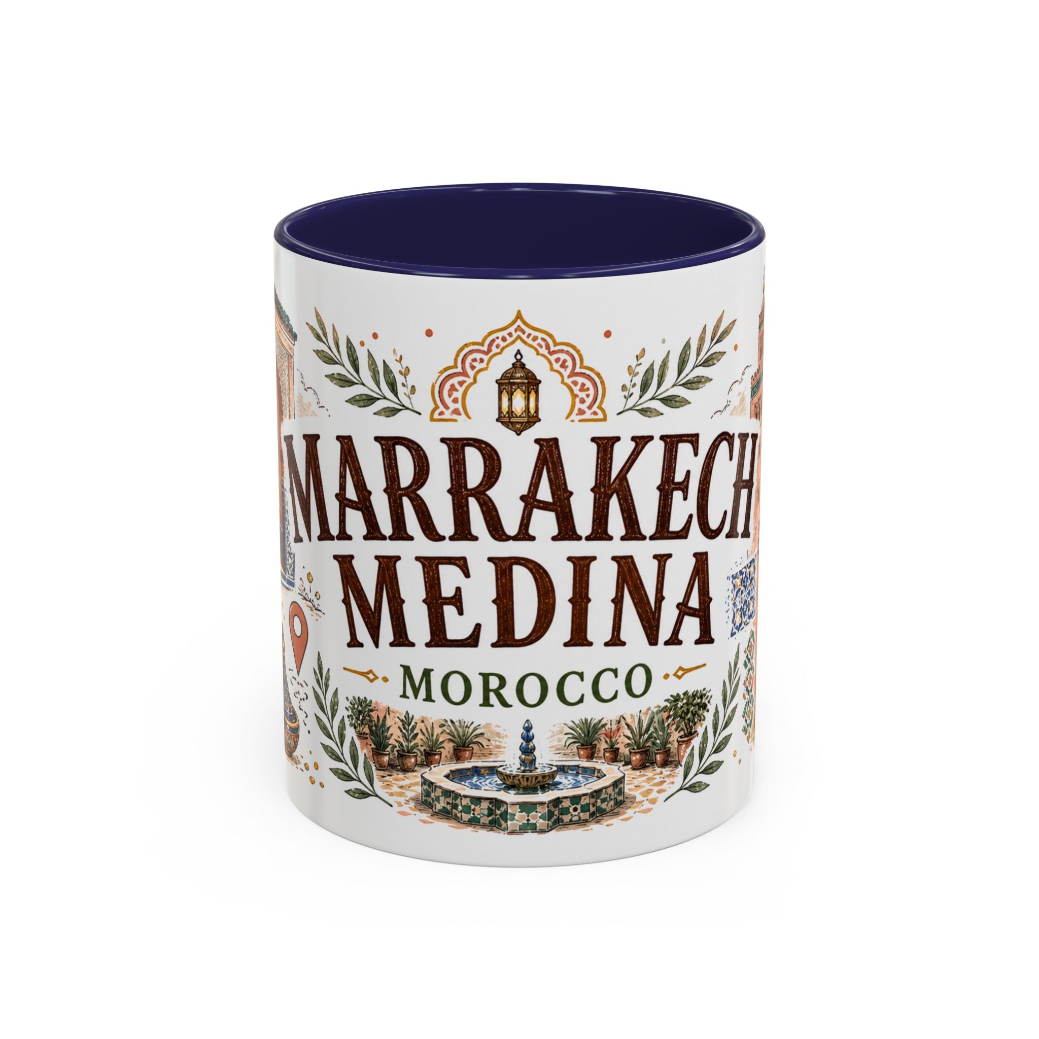 Marrakech Medina Coffee Mug | Travel Destination Souvenir Gift | Accent Color Ceramic 11oz 15oz