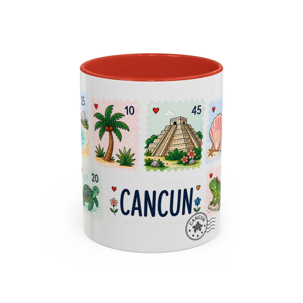 Cancun Coffee Mug | Postage Stamp Collage Mug | Travel Souvenir Accent Cup 11oz 15oz
