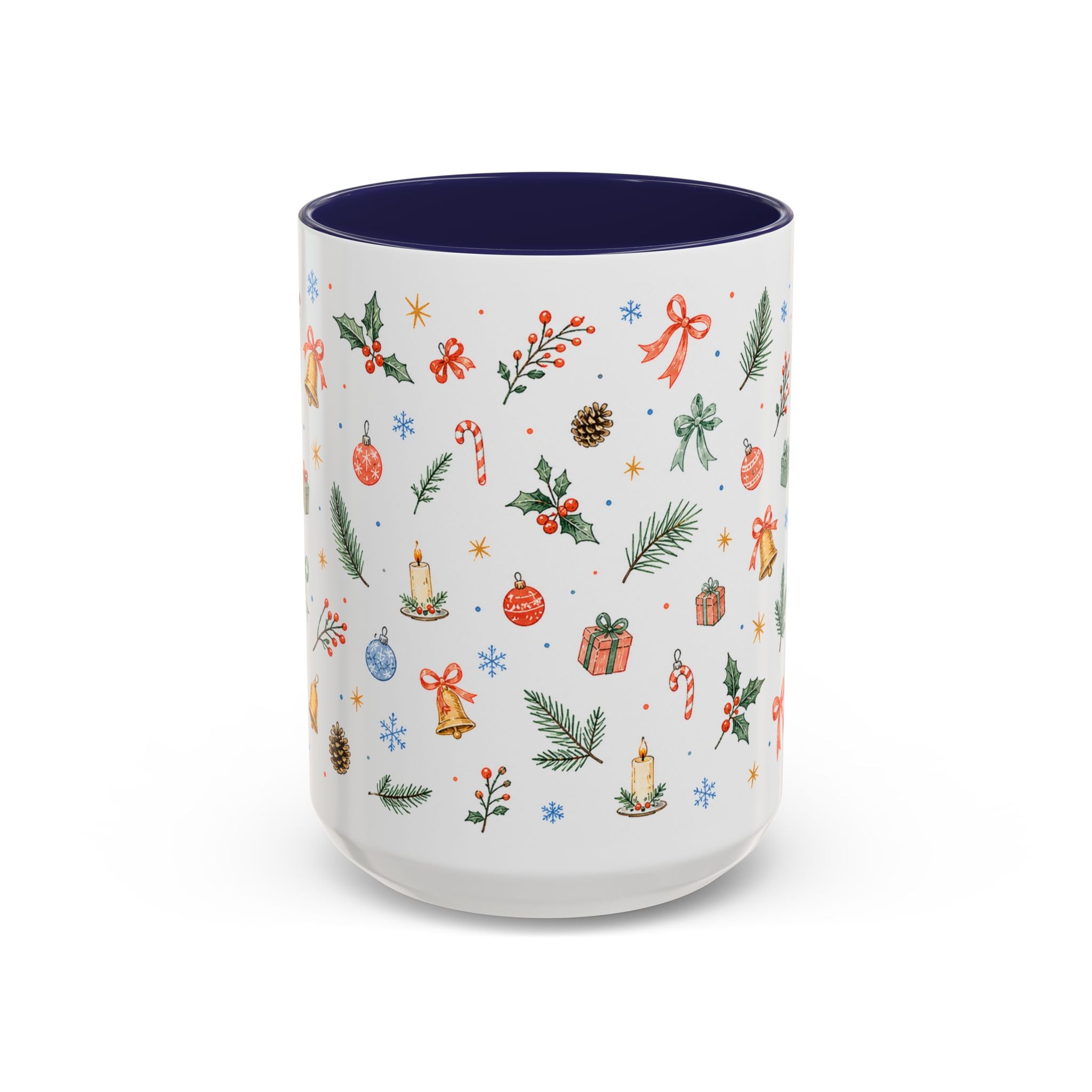 Christmas Bell Mug | Ribbon Gift Watercolor Holiday Cup | Accent Coffee Mug 11oz 15oz
