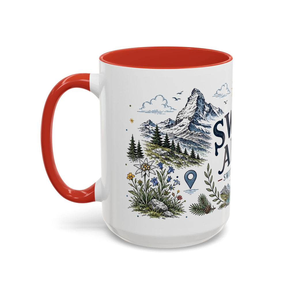 Swiss Alps Coffee Mug | Travel Destination Souvenir Gift | Accent Color Ceramic 11oz 15oz