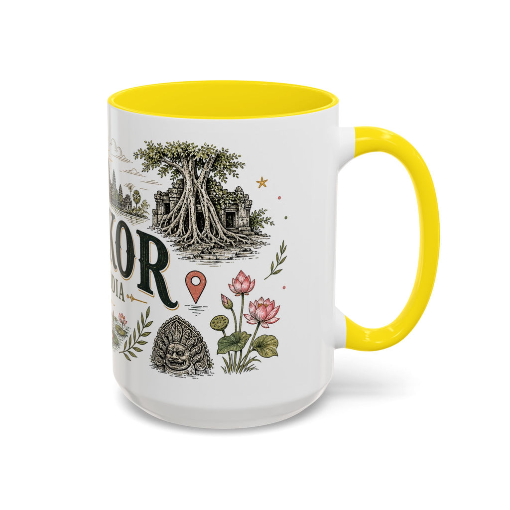 Angkor Coffee Mug | Travel Destination Souvenir Gift | Accent Color Ceramic 11oz 15oz