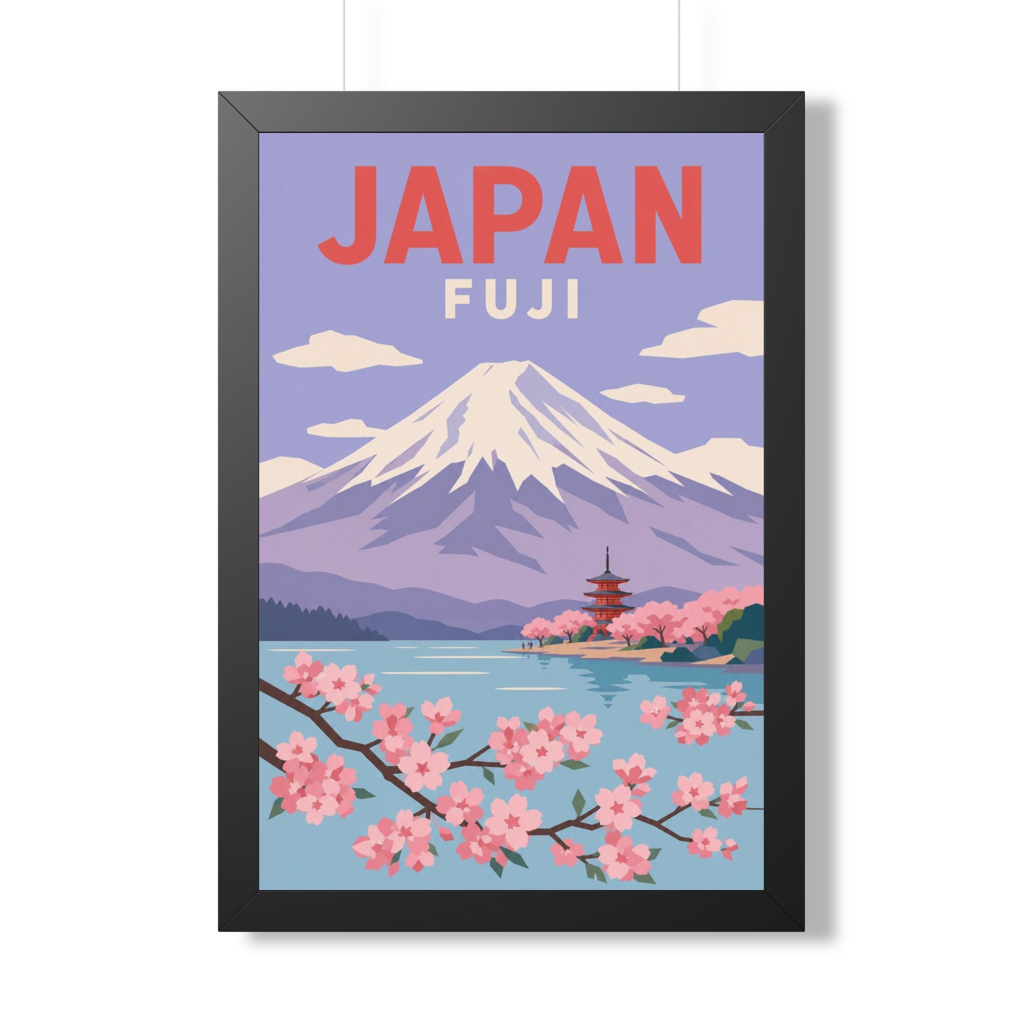 Mount Fuji Japan Framed Poster | Vintage Travel Wall Art | Black Walnut White Frame | 16x24 20x30