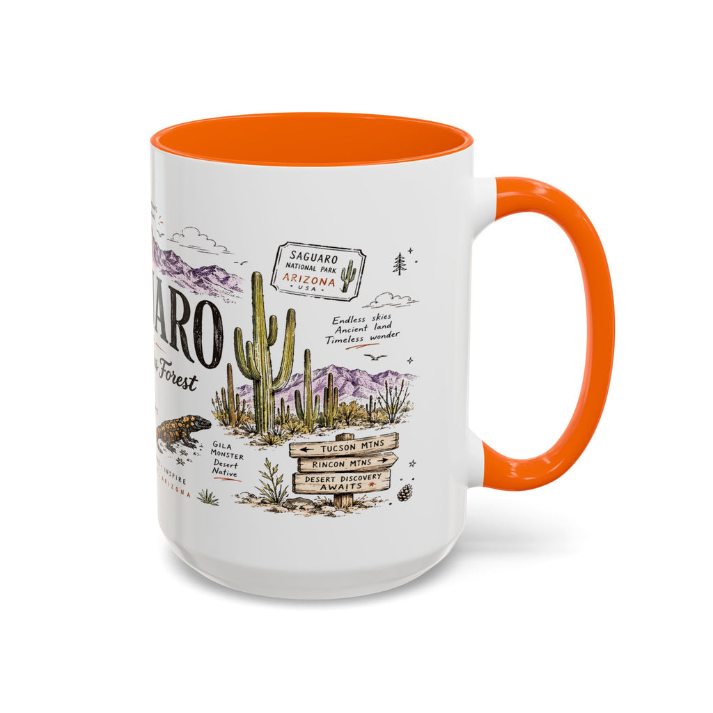 Saguaro National Park Coffee Mug | Arizona Desert Cactus Sunset Gift | Accent Color Ceramic 11oz 15oz