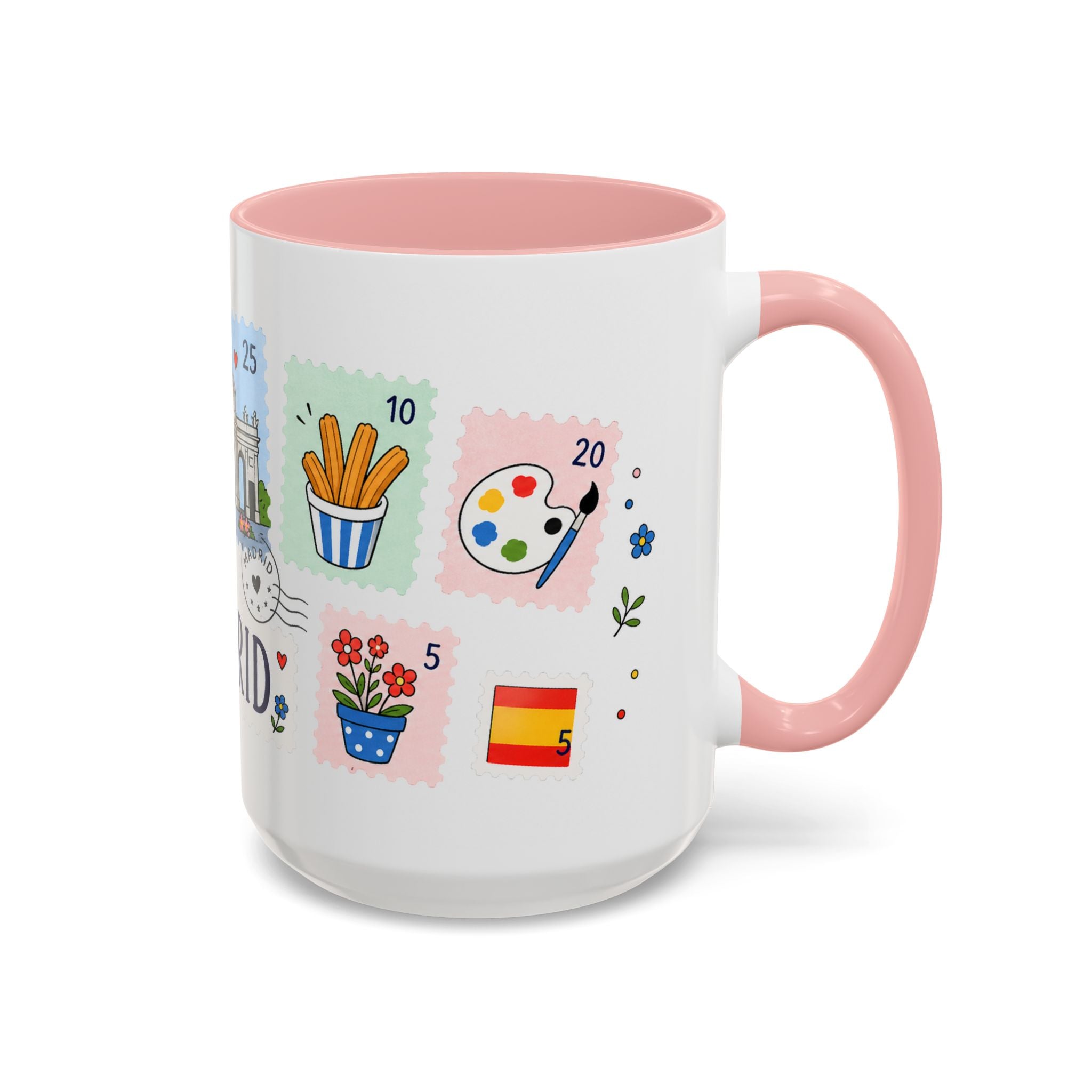Madrid Coffee Mug | Postage Stamp Collage Mug | Travel Souvenir Accent Cup 11oz 15oz