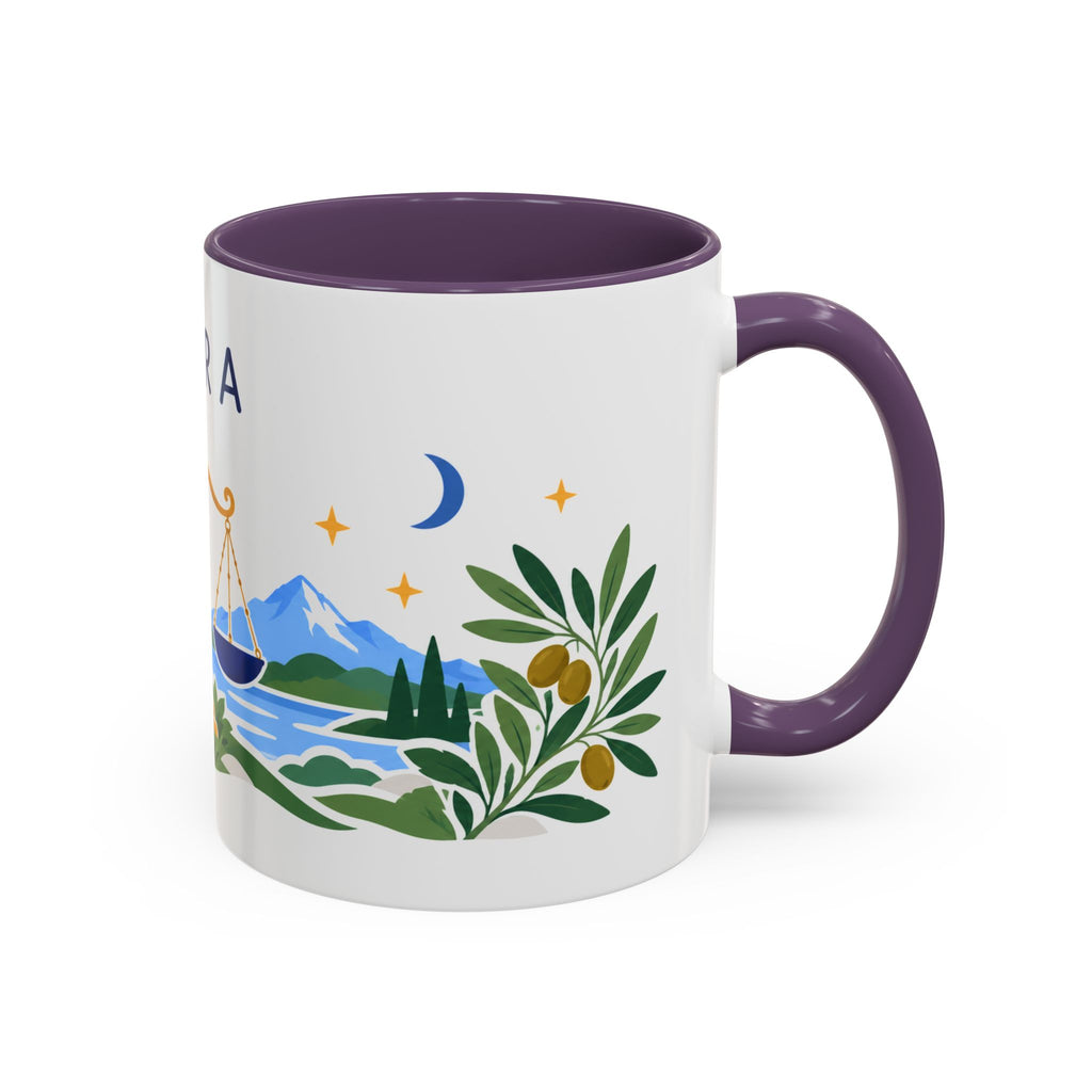 Libra Zodiac Coffee Mug | Scales and Rose Design | Astrology Birthday Gift | 11 oz 15 oz Ceramic Accent Mug