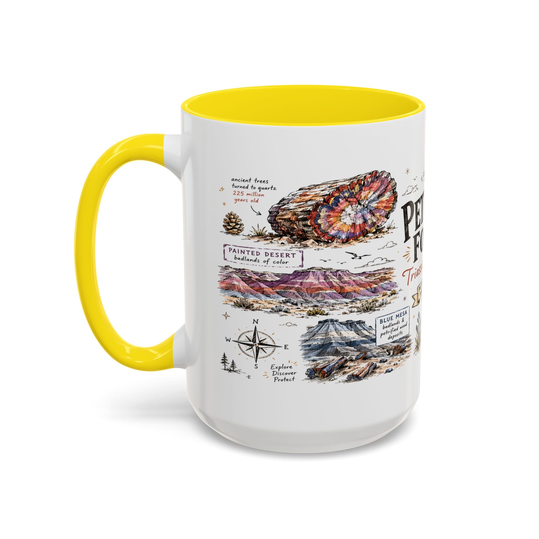 Petrified Forest National Park Coffee Mug | Arizona Painted Desert Fossil Gift | Accent Color Ceramic 11oz 15oz