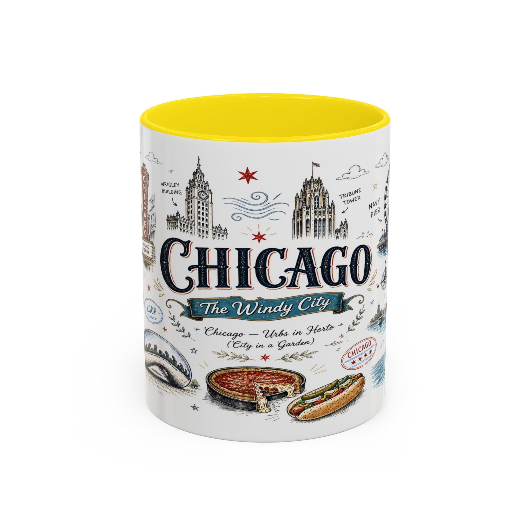 Chicago Coffee Mug | Illinois Souvenir City Gift | Accent Color Ceramic 11oz 15oz