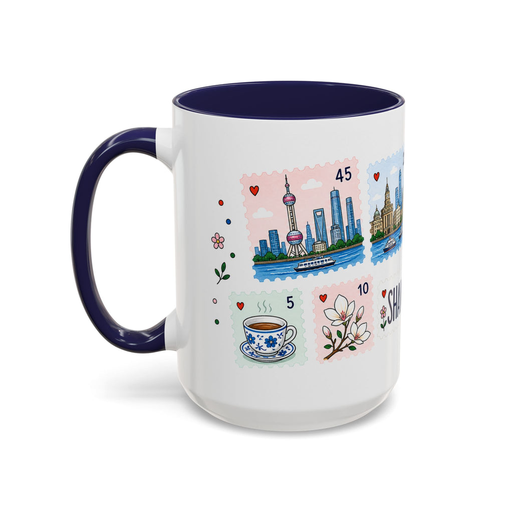 Shanghai Coffee Mug | Postage Stamp Collage Mug | Travel Souvenir Accent Cup 11oz 15oz