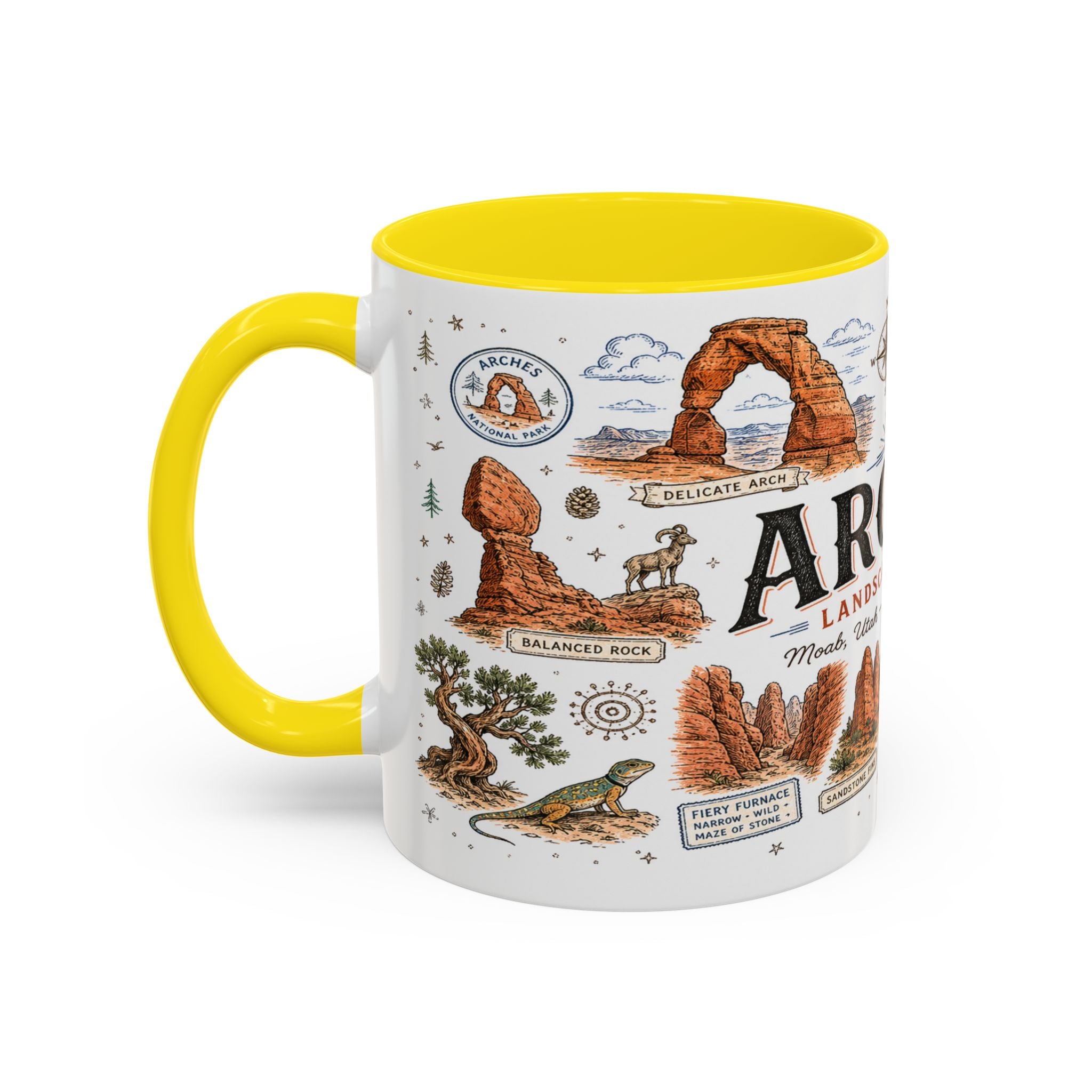 Arches Coffee Mug | National Park Hiking Utah Gift | Accent Color Ceramic 11oz 15oz