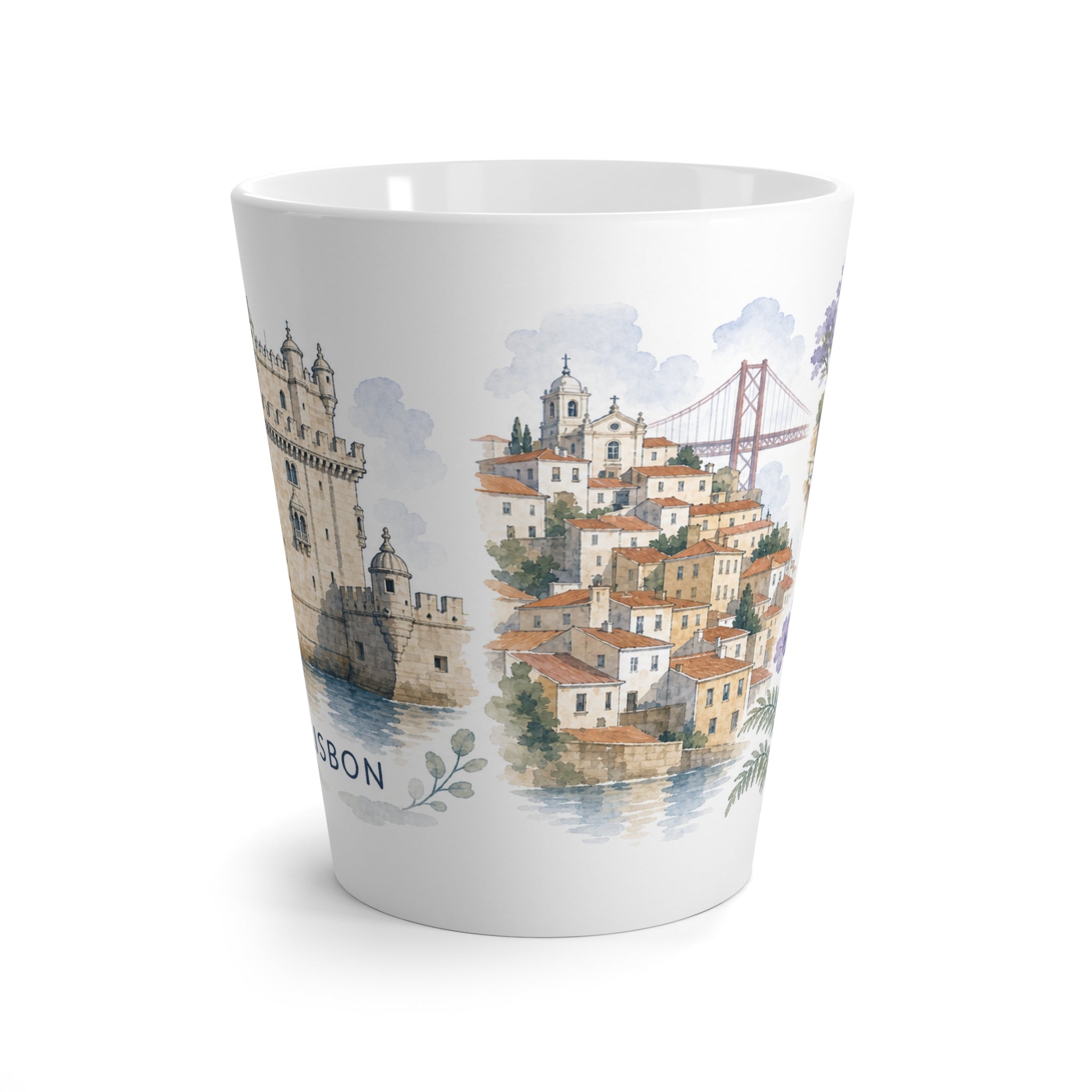 Lisbon Latte Mug | Watercolor City Travel Mug | 12 oz Ceramic Souvenir Gift