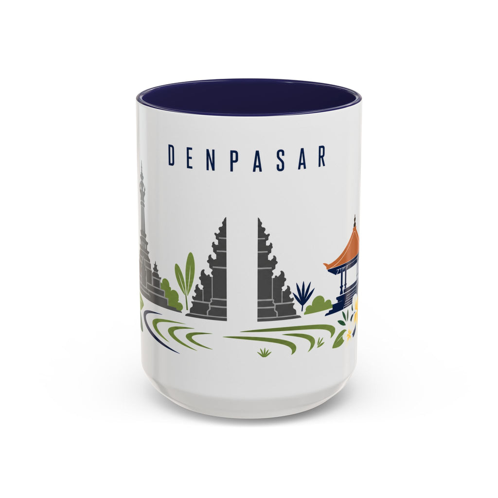 Denpasar Coffee Mug | Indonesia Travel Souvenir | Porcelain Decal City Gift | 11oz 15oz Accent Mug