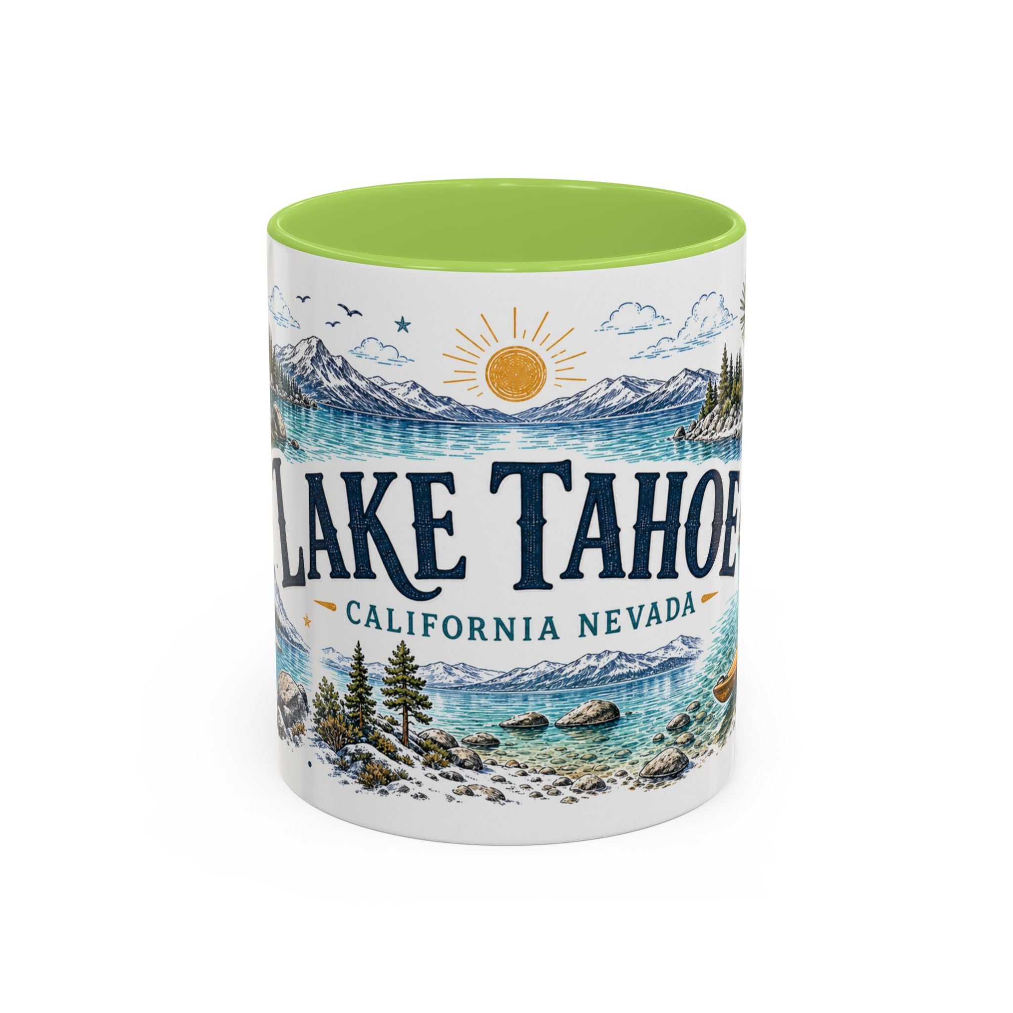 Lake Tahoe Mug, California Nevada Travel Souvenir, Bucket List Gift, Accent Ceramic Coffee Mug 11oz 15oz