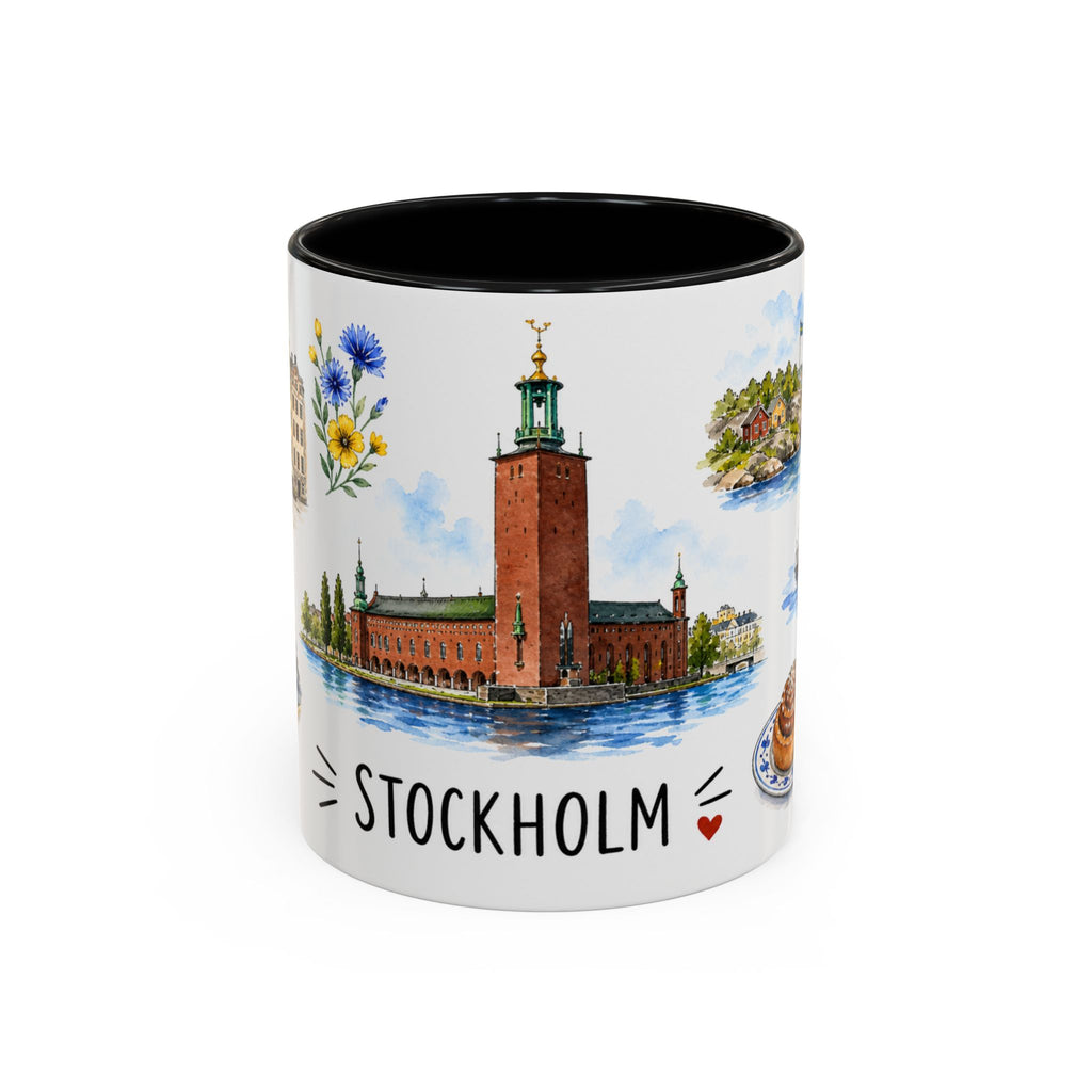 Stockholm Illustrated Travel Mug | City Souvenir Accent Coffee Mug | 11oz 15oz Ceramic Cup