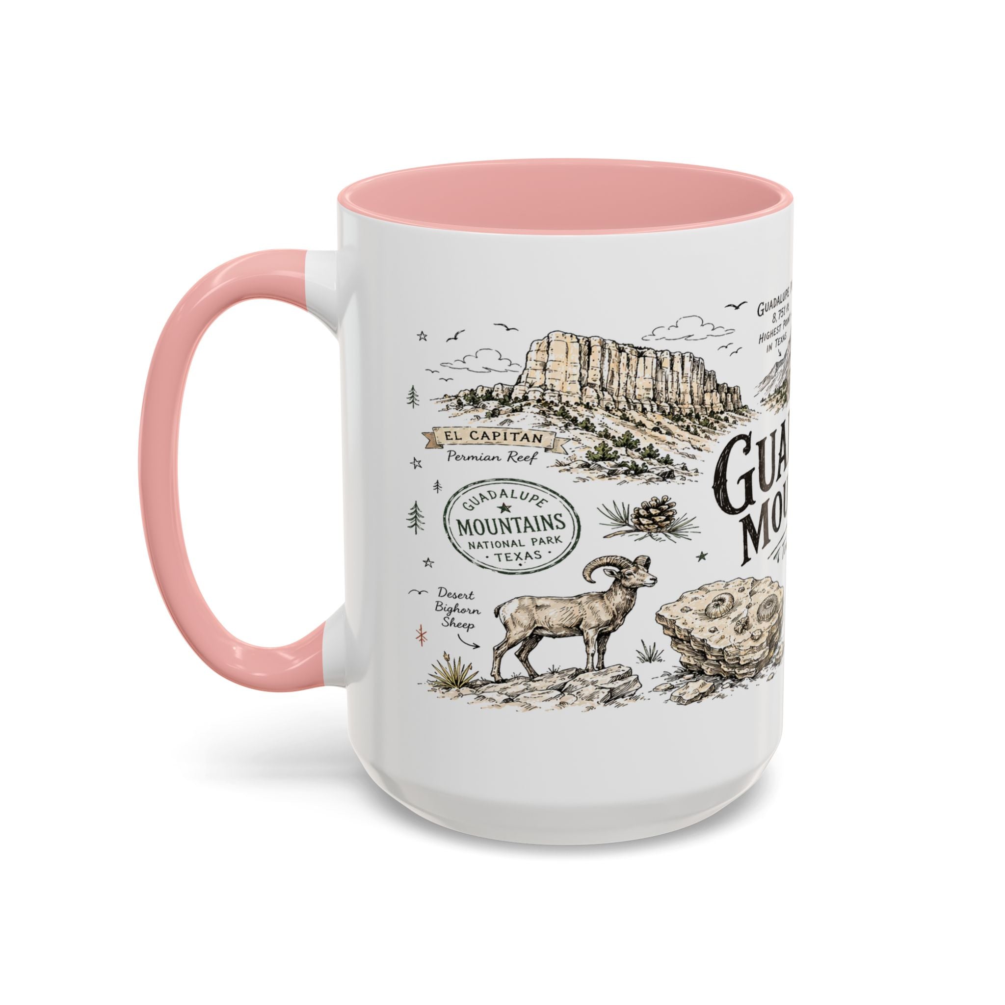 Guadalupe Mountains National Park Coffee Mug | Texas Desert Peaks Hiking Gift | Accent Color Ceramic 11oz 15oz