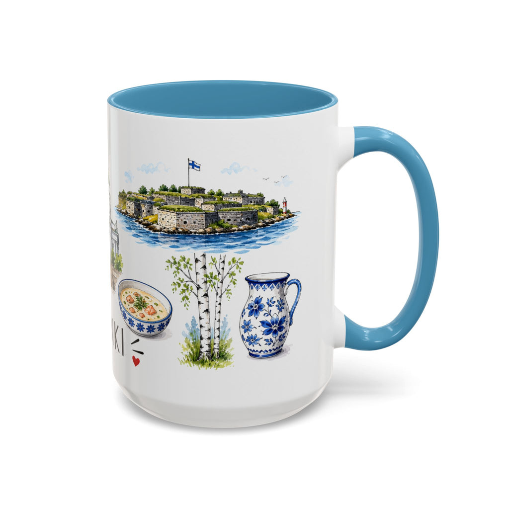 Helsinki Illustrated Travel Mug | City Souvenir Accent Coffee Mug | 11oz 15oz Ceramic Cup