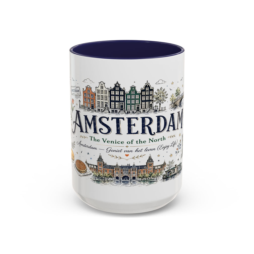 Amsterdam Coffee Mug | Netherlands Souvenir Travel Gift | Accent Color Ceramic 11oz 15oz