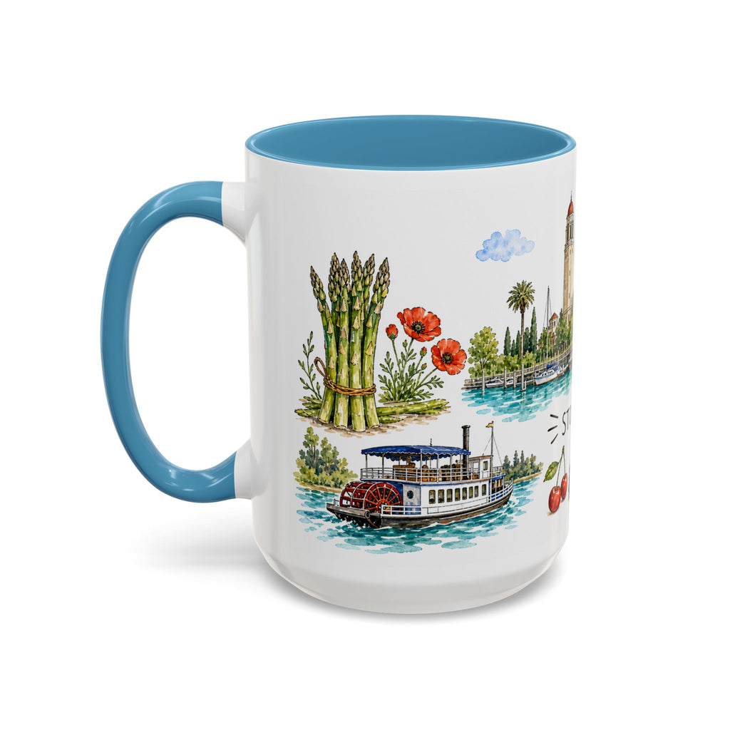 Stockton Illustrated Travel Mug | City Souvenir Accent Coffee Mug | 11oz 15oz Ceramic Cup