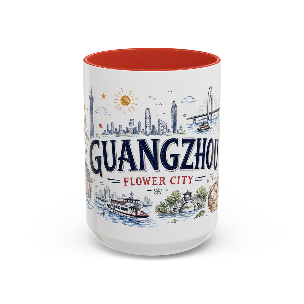 Guangzhou Coffee Mug | China Souvenir Travel Gift | Accent Color Ceramic 11oz 15oz
