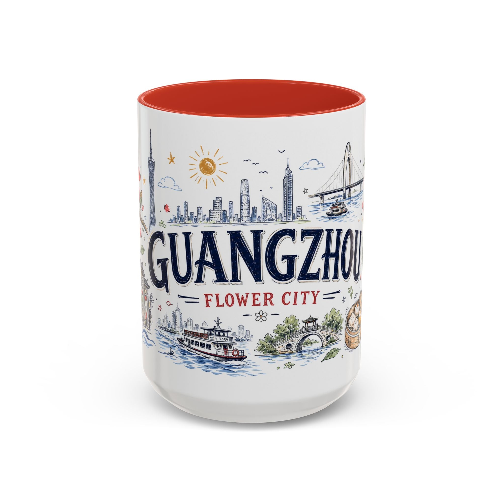 Guangzhou Coffee Mug | China Souvenir Travel Gift | Accent Color Ceramic 11oz 15oz
