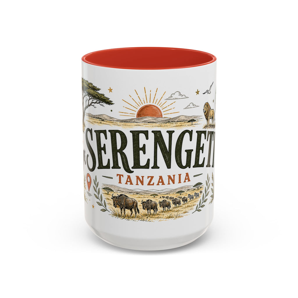 Serengeti Coffee Mug | Travel Destination Souvenir Gift | Accent Color Ceramic 11oz 15oz